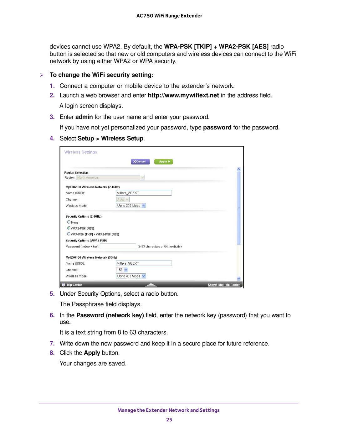 NETGEAR EX6100100NAS user manual  To change the WiFi security setting 