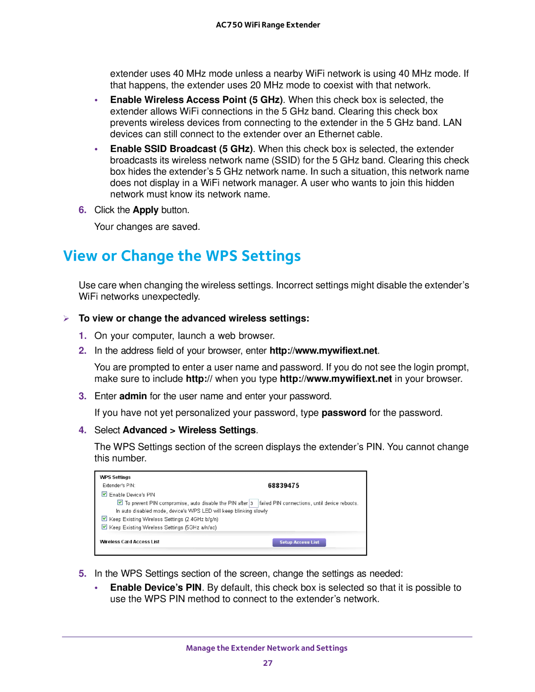 NETGEAR EX6100100NAS user manual View or Change the WPS Settings 