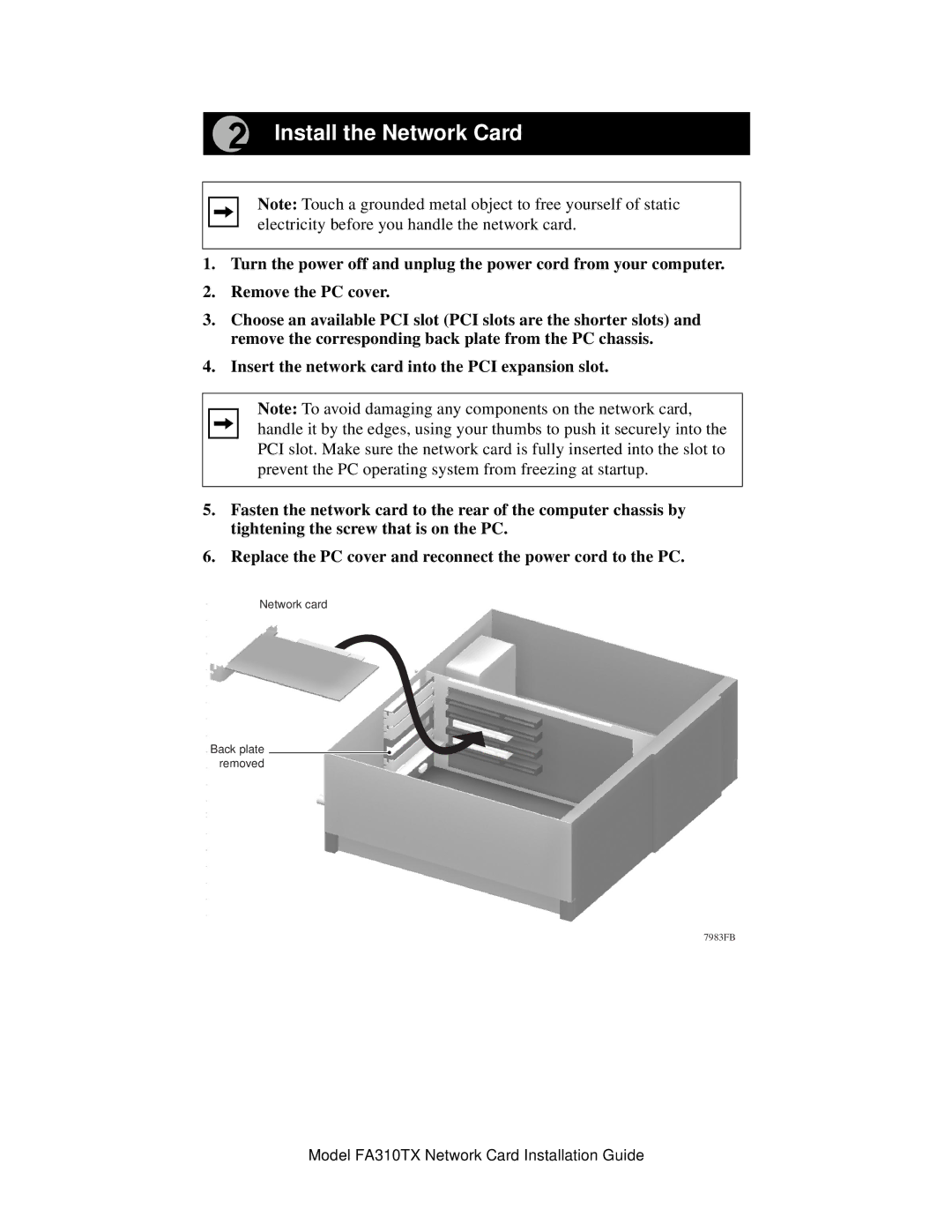 NETGEAR FA310TX manual Install the Network Card 