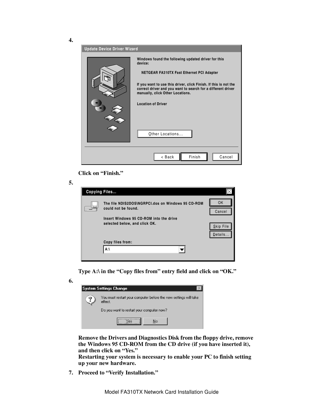 NETGEAR FA310TX manual Click on Finish 