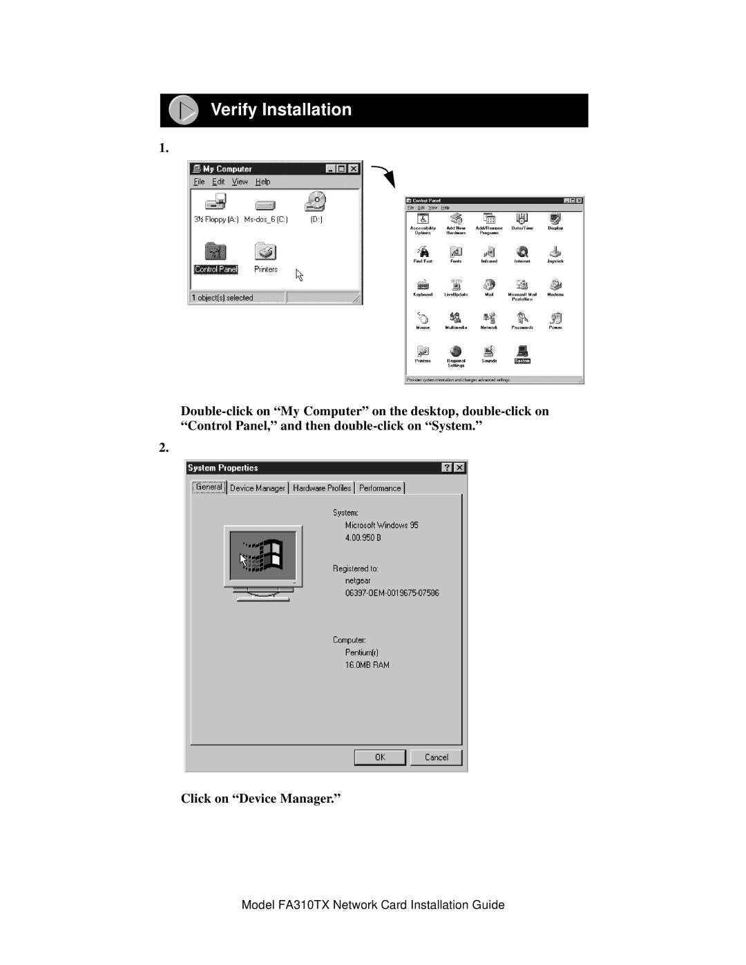 NETGEAR FA310TX manual Verify Installation 