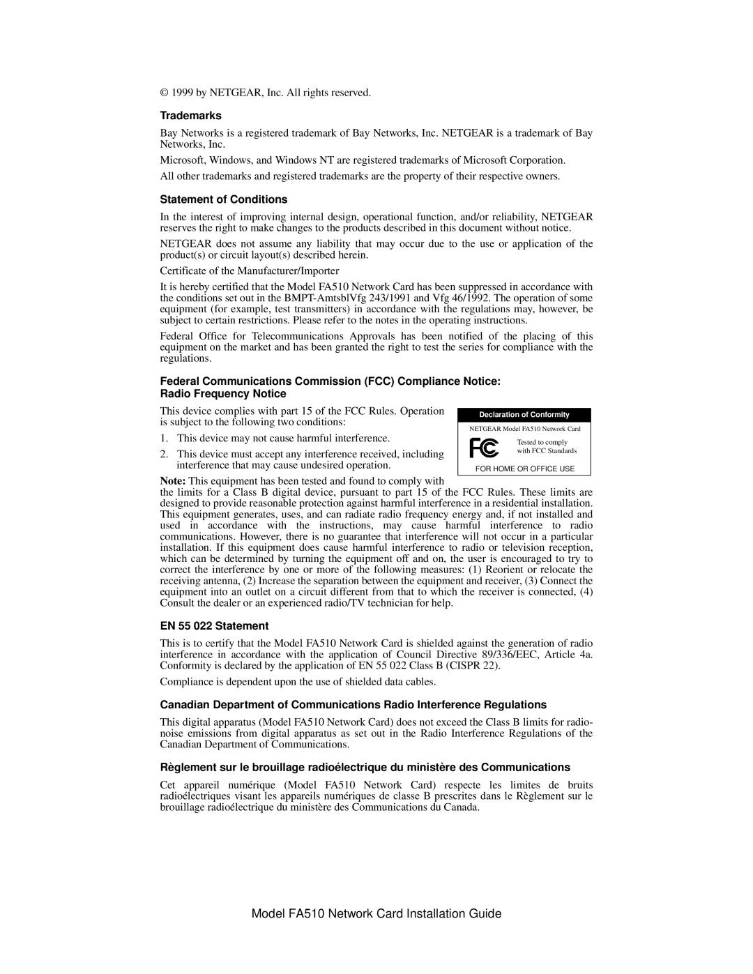 NETGEAR FA510 manual Trademarks 