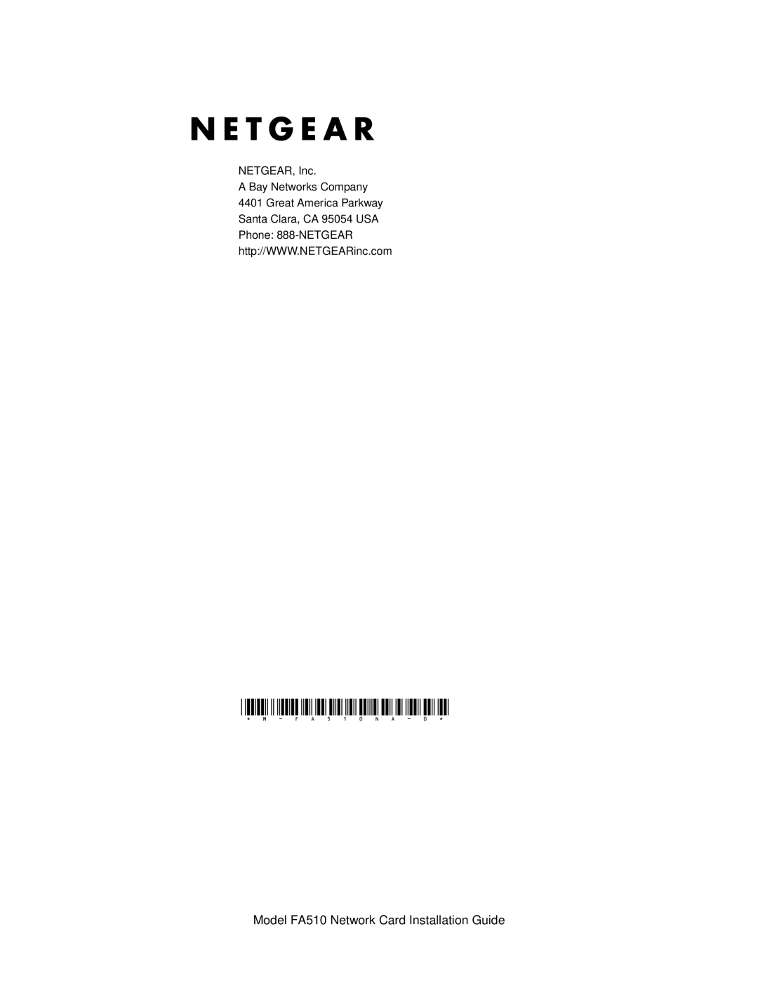 NETGEAR manual m-FA510NA-0, Model FA510 Network Card Installation Guide, NETGEAR, Inc 
