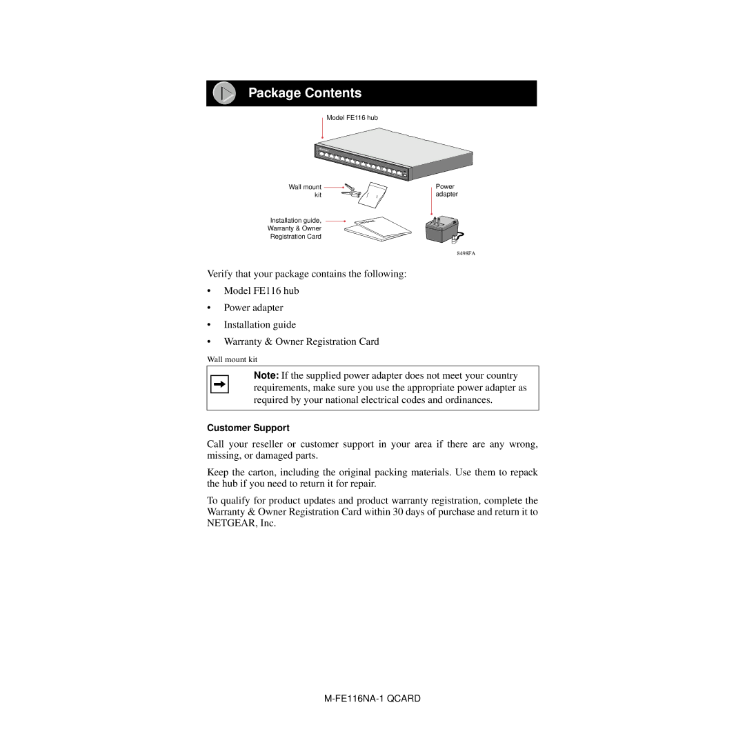 NETGEAR FE116 manual Package Contents 