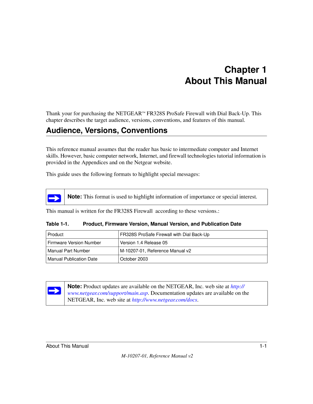 NETGEAR FR328S manual Chapter About This Manual, Audience, Versions, Conventions 