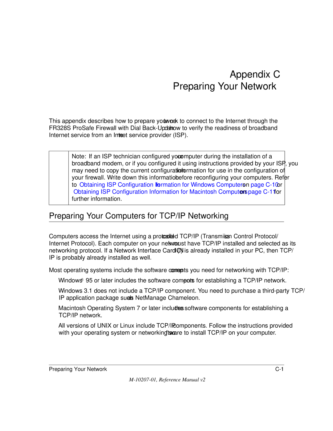 NETGEAR FR328S manual Appendix C Preparing Your Network, Preparing Your Computers for TCP/IP Networking 