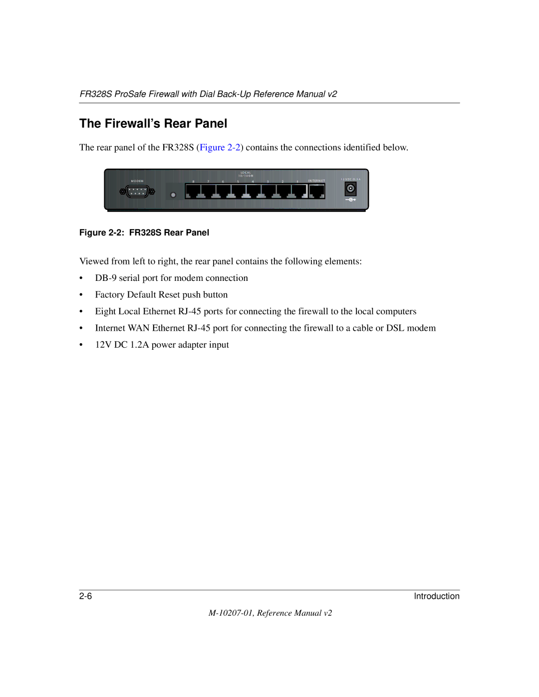 NETGEAR FR328S manual Firewall’s Rear Panel 