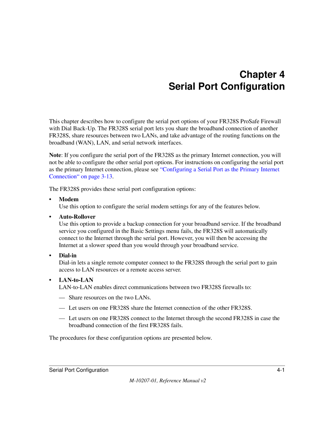 NETGEAR FR328S manual Chapter Serial Port Configuration, Auto-Rollover 