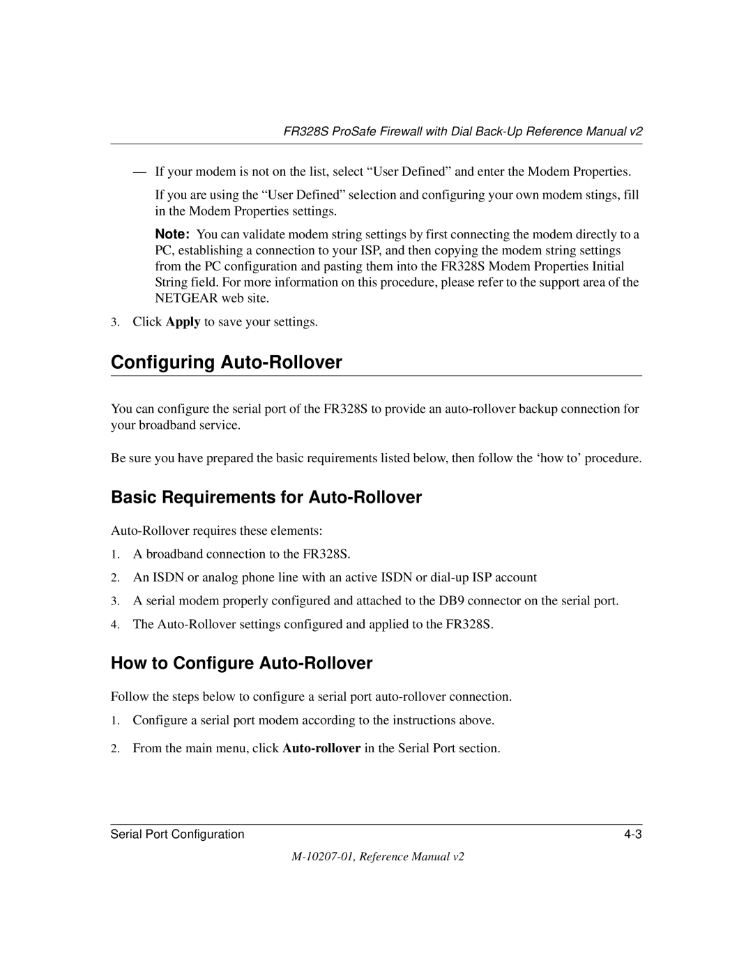 NETGEAR FR328S manual Configuring Auto-Rollover, Basic Requirements for Auto-Rollover, How to Configure Auto-Rollover 