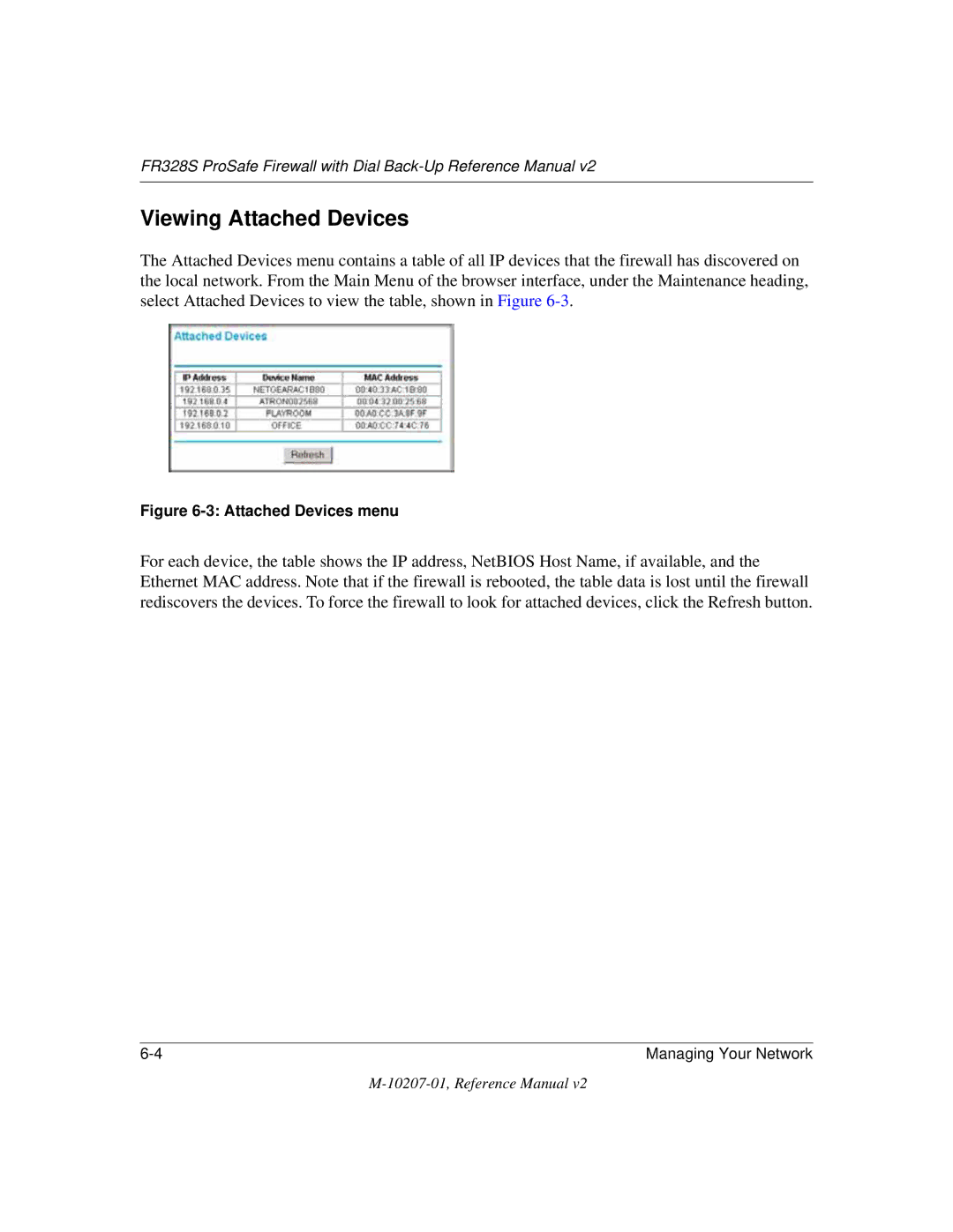 NETGEAR FR328S manual Viewing Attached Devices, Attached Devices menu 