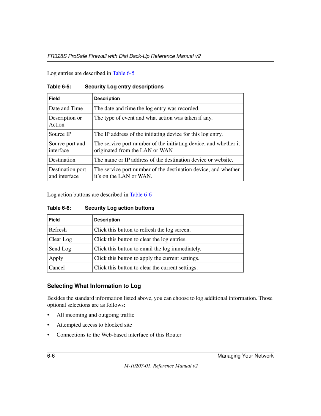 NETGEAR FR328S manual Selecting What Information to Log 