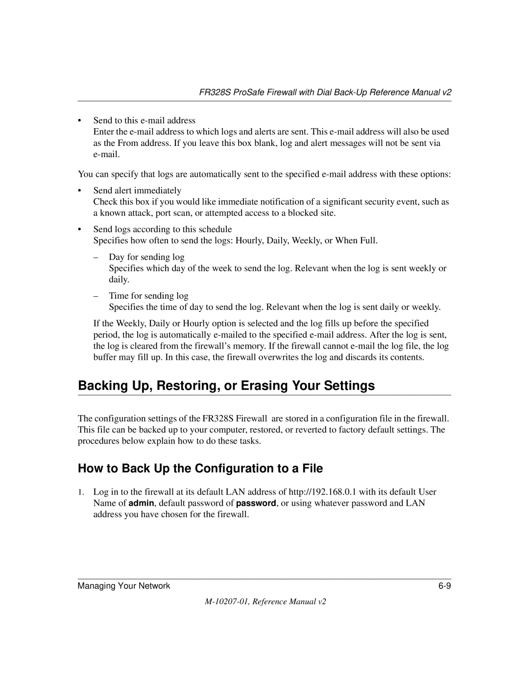 NETGEAR FR328S manual Backing Up, Restoring, or Erasing Your Settings, How to Back Up the Configuration to a File 