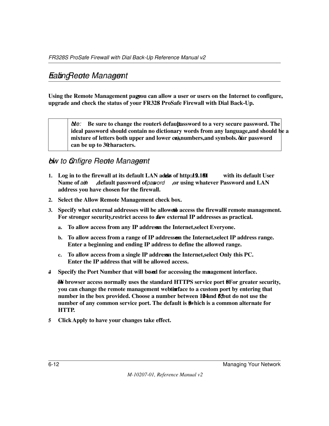 NETGEAR FR328S manual Enabling Remote Management, How to Configure Remote Management 