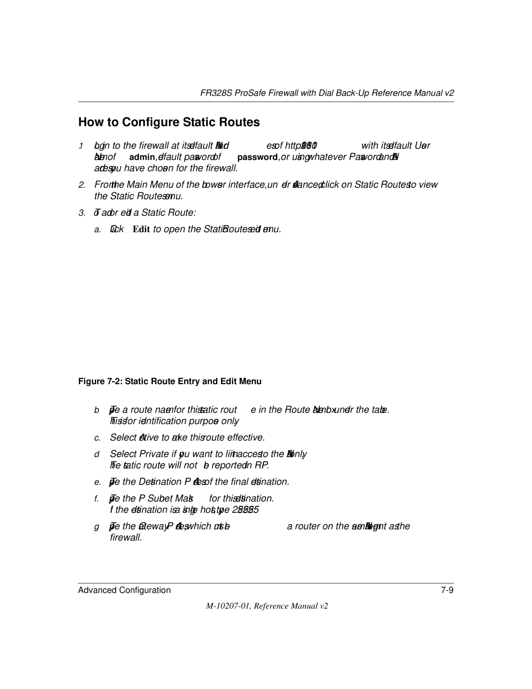 NETGEAR FR328S manual How to Configure Static Routes, Static Route Entry and Edit Menu 