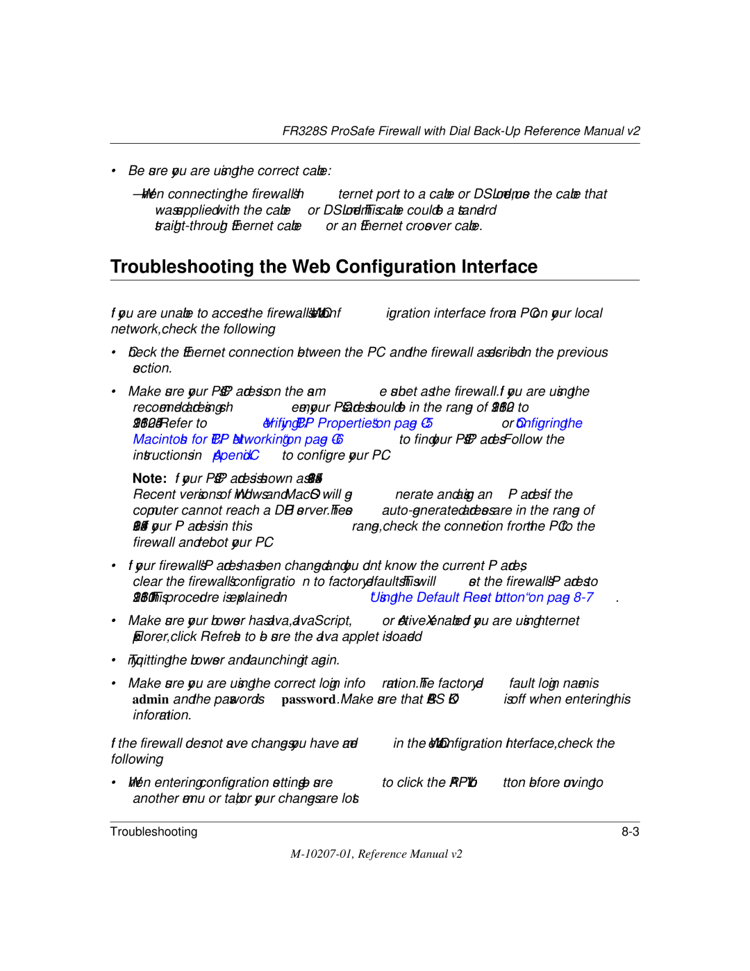 NETGEAR FR328S manual Troubleshooting the Web Configuration Interface 