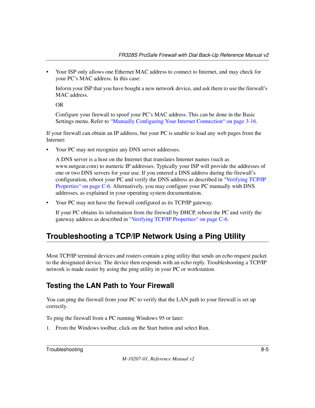 NETGEAR FR328S manual Troubleshooting a TCP/IP Network Using a Ping Utility, Testing the LAN Path to Your Firewall 