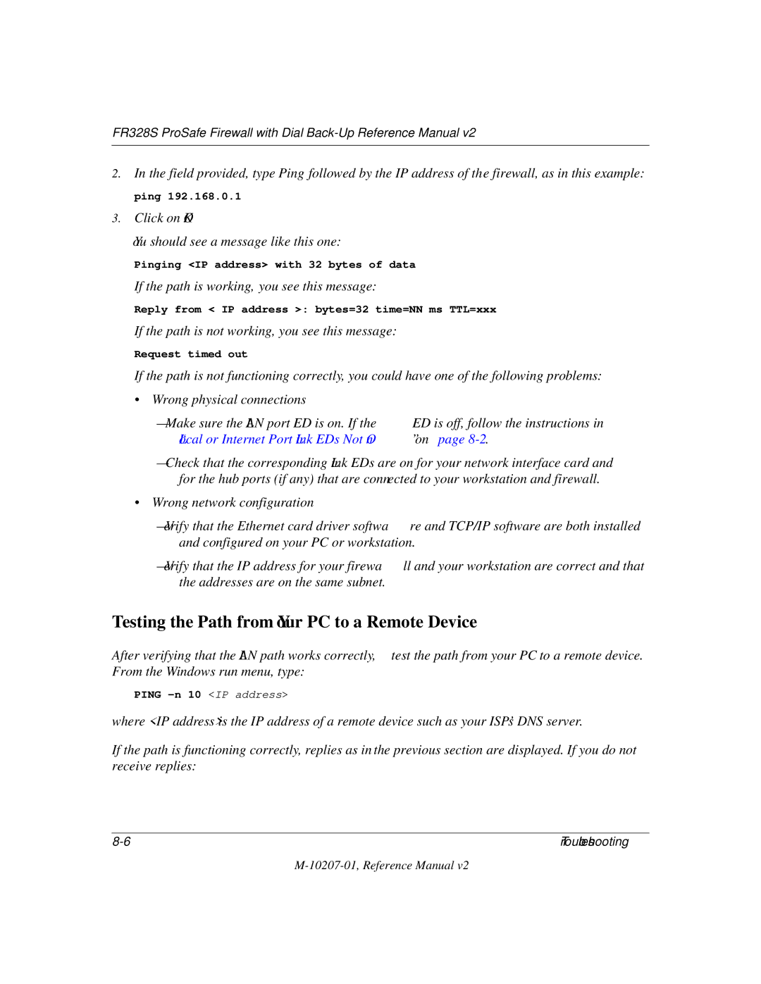 NETGEAR FR328S manual Testing the Path from Your PC to a Remote Device 