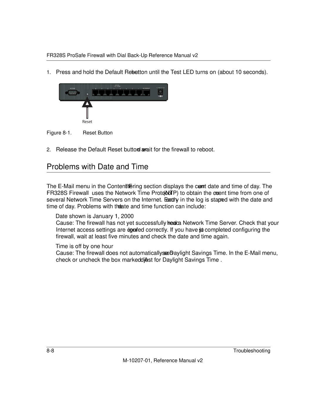 NETGEAR FR328S manual Problems with Date and Time 