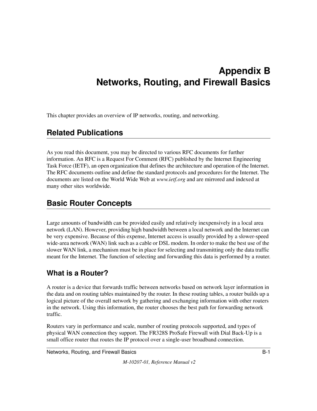 NETGEAR FR328S manual Appendix B Networks, Routing, and Firewall Basics, Related Publications Basic Router Concepts 