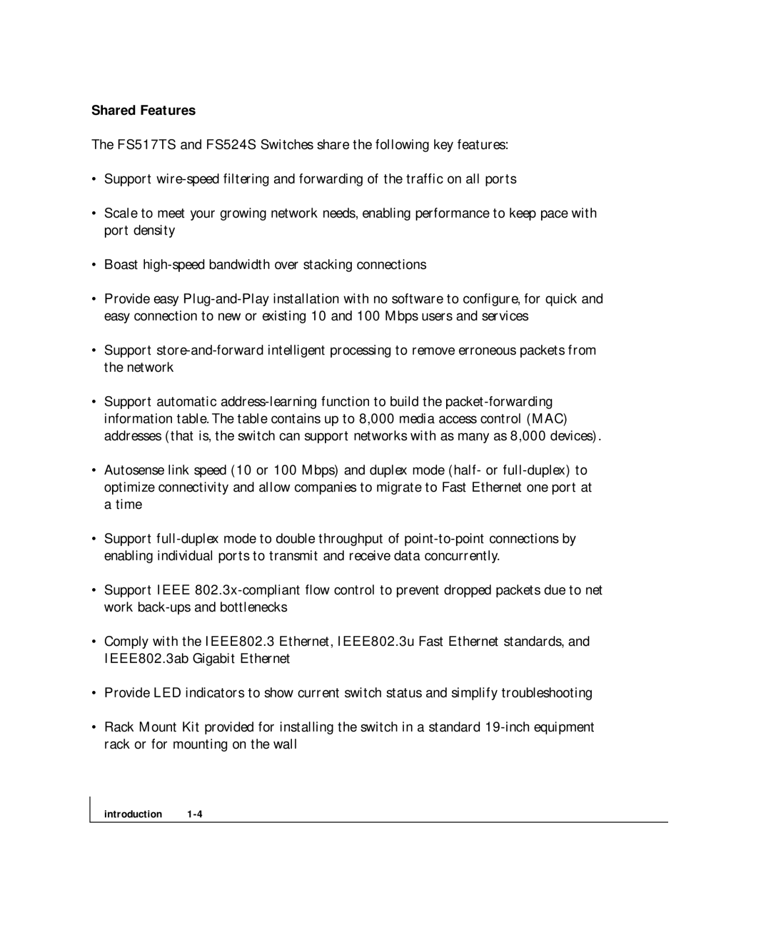 NETGEAR FS 517TS, FS 524S manual Shared Features 