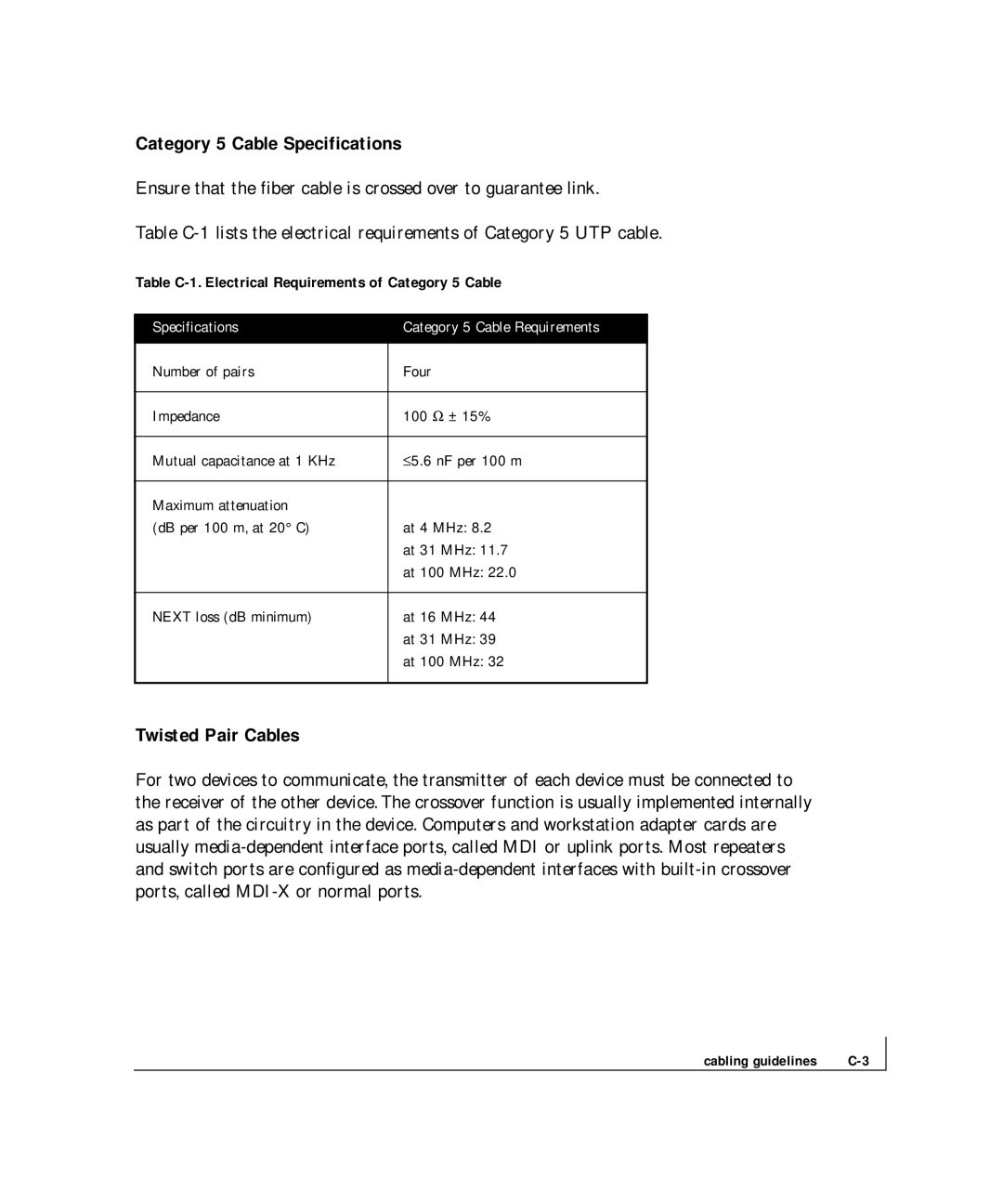 NETGEAR FS 524S, FS 517TS manual Category 5 Cable Specifications, Twisted Pair Cables 