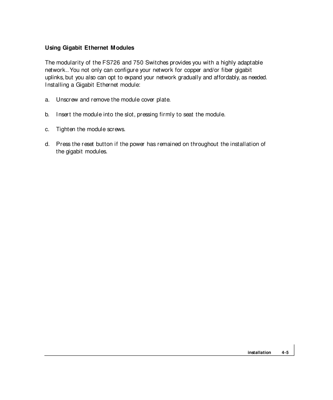 NETGEAR FS 750, FS 726 manual Using Gigabit Ethernet Modules 