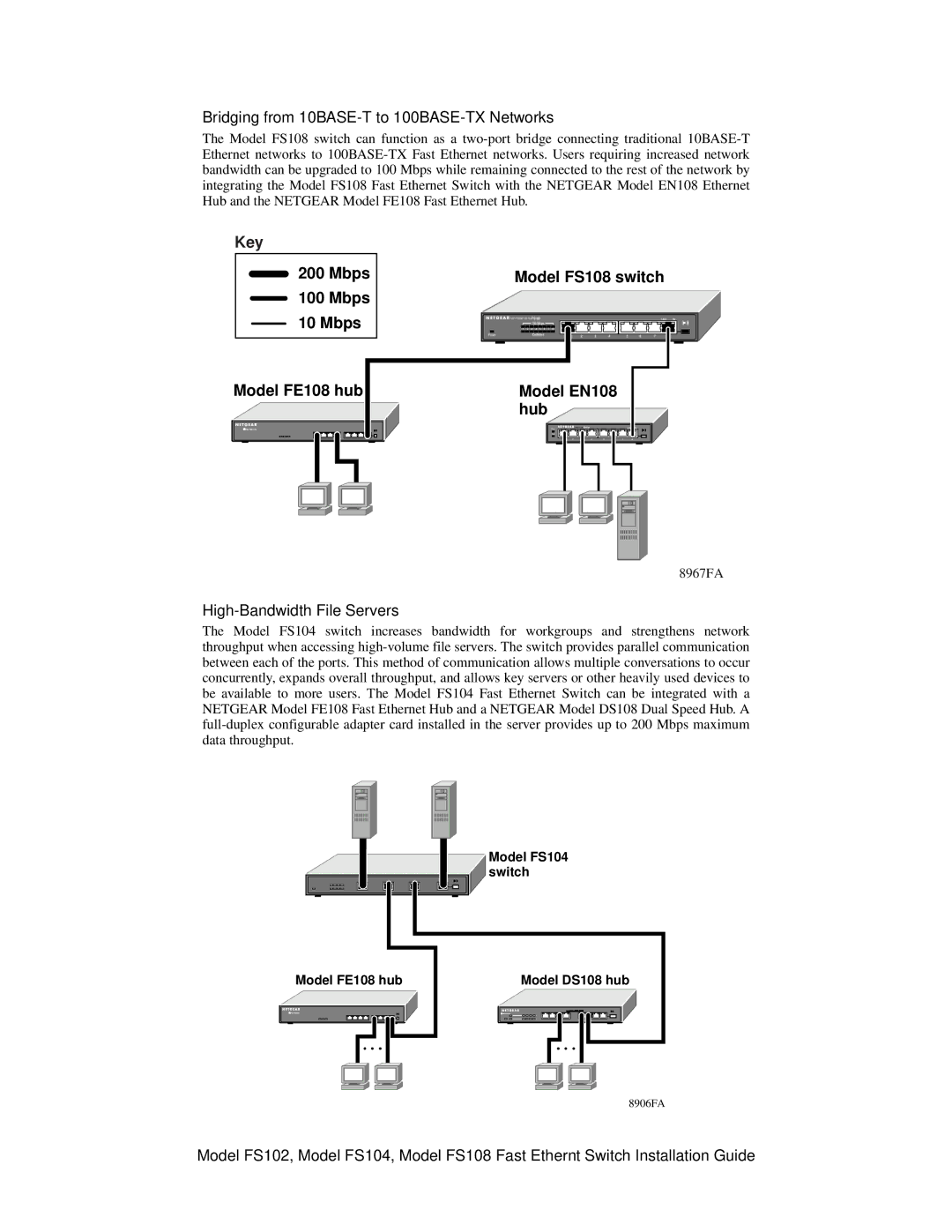 NETGEAR FS102 manual Bridging from 10BASE-T to 100BASE-TX Networks, High-Bandwidth File Servers 