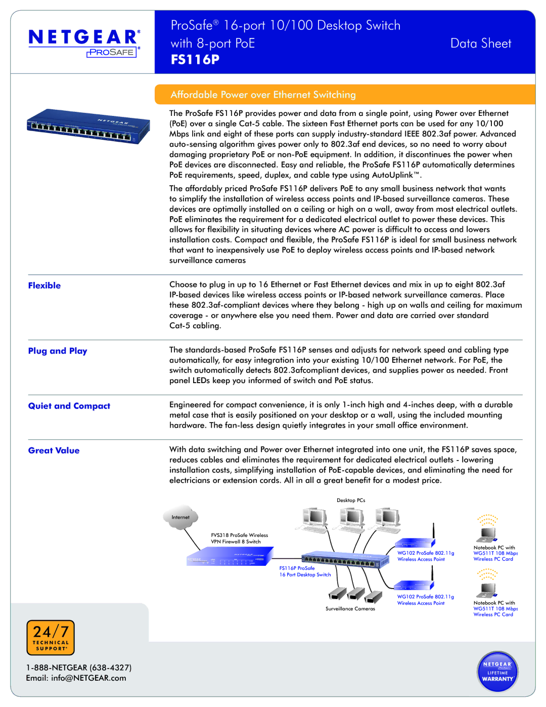 NETGEAR FS116P manual Flexible, Plug and Play, Quiet and Compact, Great Value 