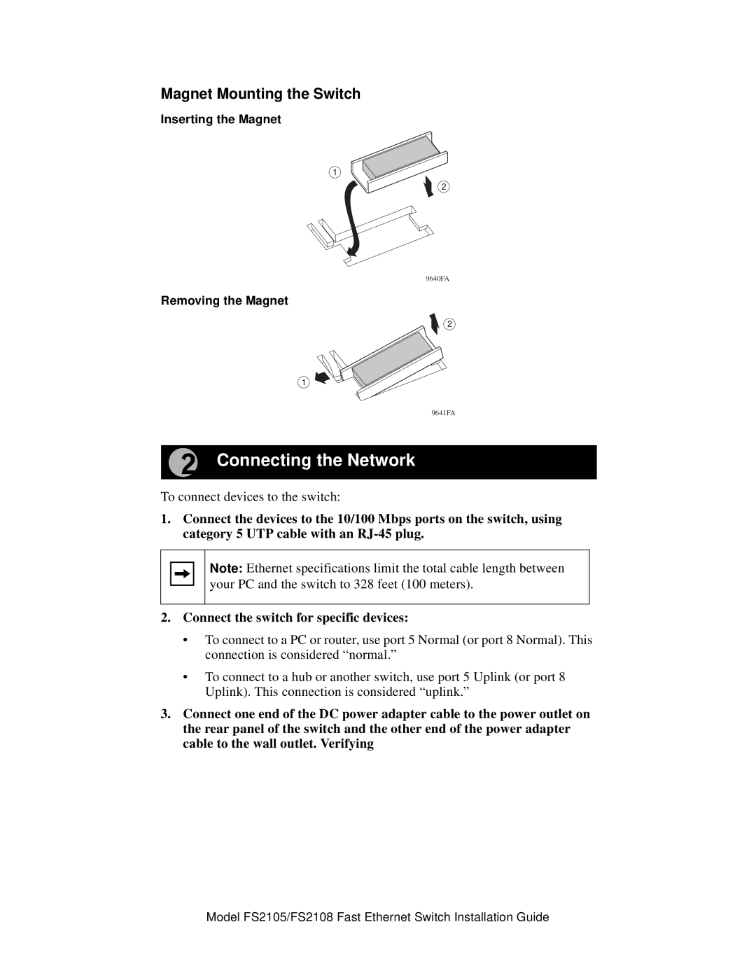 NETGEAR FS2108, FS2105 manual Connecting the Network, Magnet Mounting the Switch 