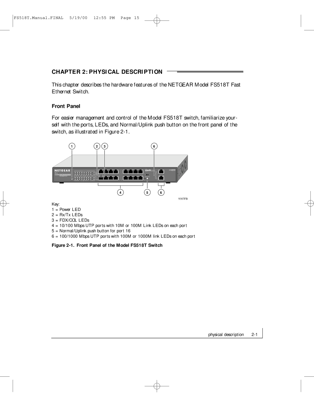 NETGEAR FS518T manual Physical Description, Front Panel 