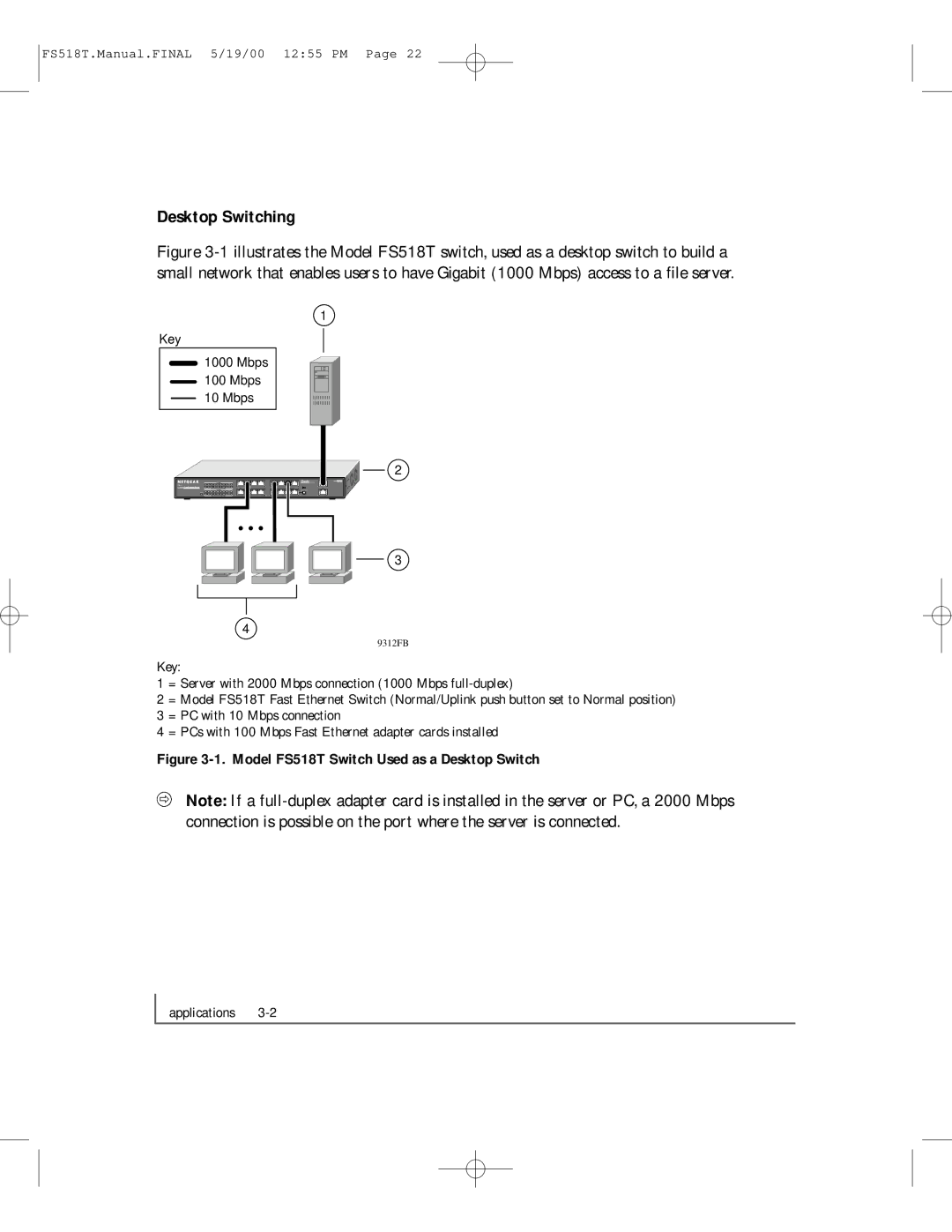 NETGEAR manual Desktop Switching, Model FS518T Switch Used as a Desktop Switch 