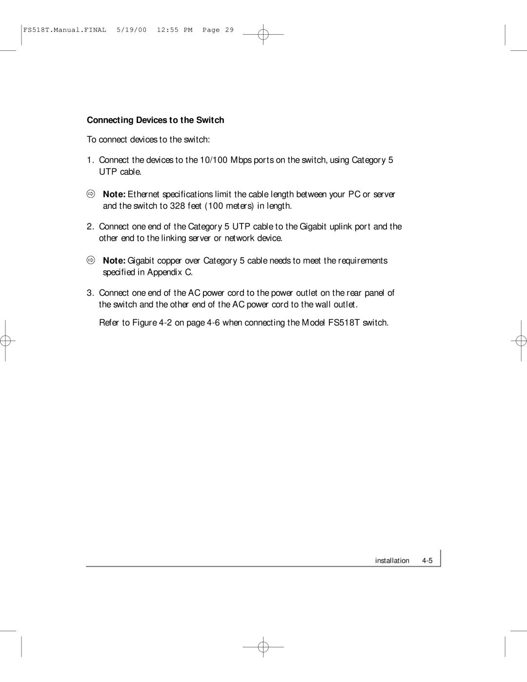 NETGEAR FS518T manual Connecting Devices to the Switch 