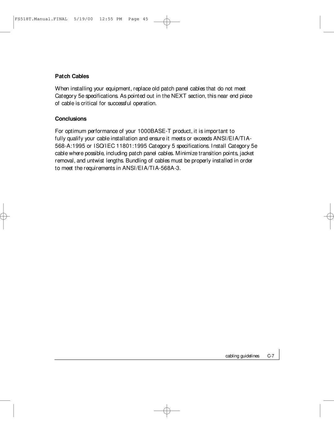 NETGEAR FS518T manual Patch Cables, Conclusions 