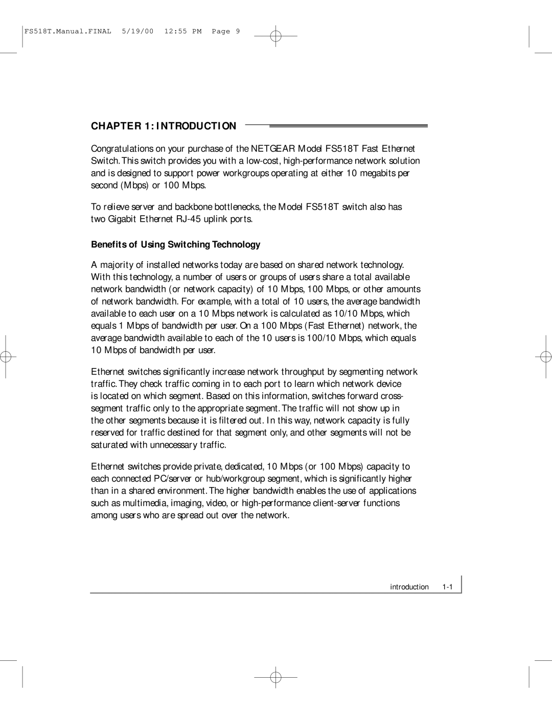 NETGEAR FS518T manual Introduction, Benefits of Using Switching Technology 