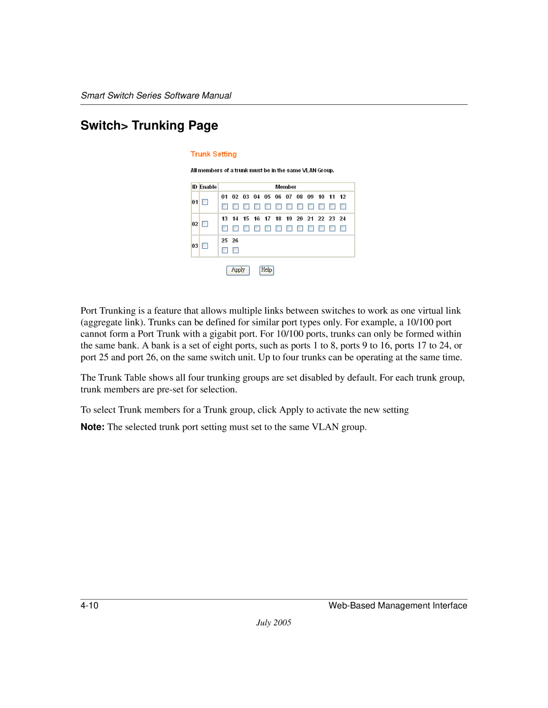 NETGEAR FS526T, FS750T2NA software manual Switch Trunking 