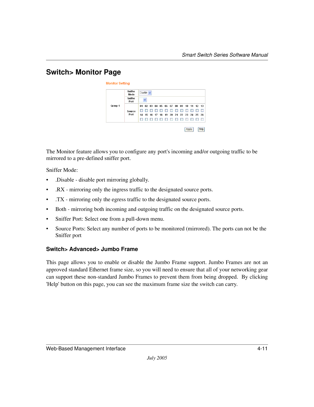 NETGEAR FS750T2NA, FS526T software manual Switch Monitor, Switch Advanced Jumbo Frame 