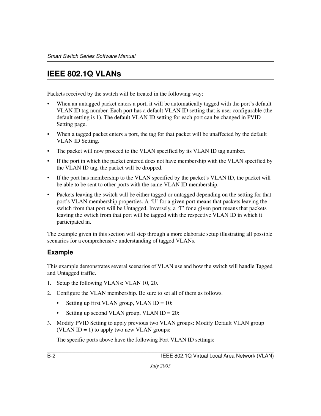 NETGEAR FS526T, FS750T2NA software manual Ieee 802.1Q VLANs, Example 