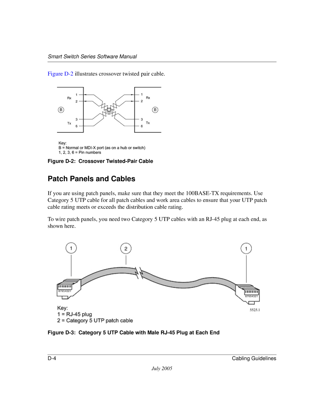 NETGEAR FS526T, FS750T2NA software manual Patch Panels and Cables, Figure D-2illustrates crossover twisted pair cable 