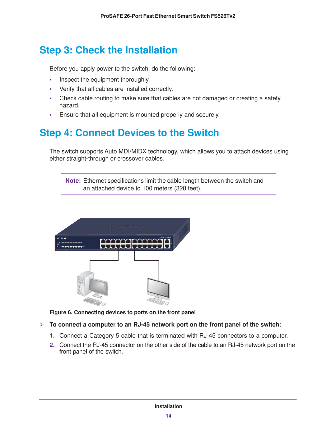 NETGEAR FS526Tv2 manual Check the Installation, Connect Devices to the Switch 