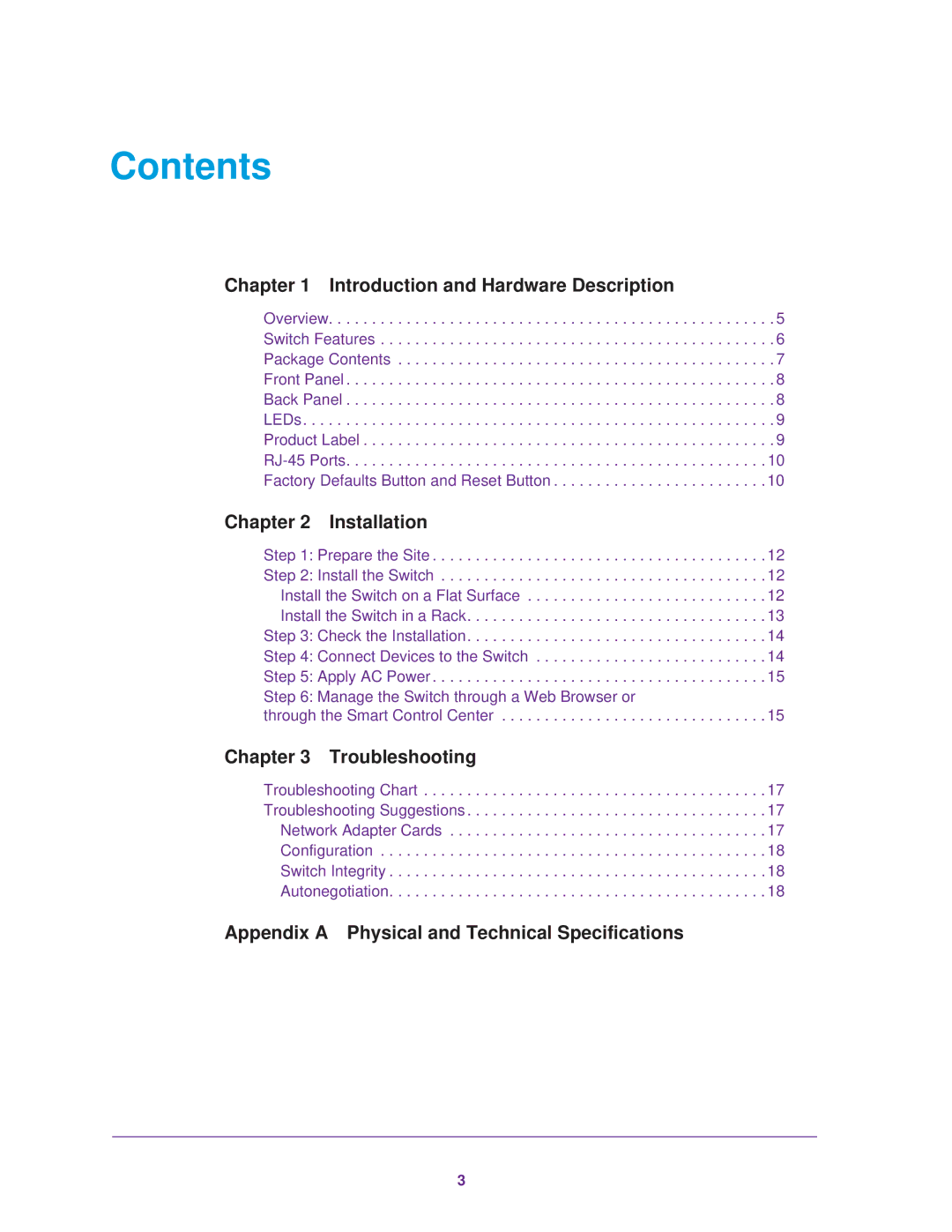 NETGEAR FS526Tv2 manual Contents 