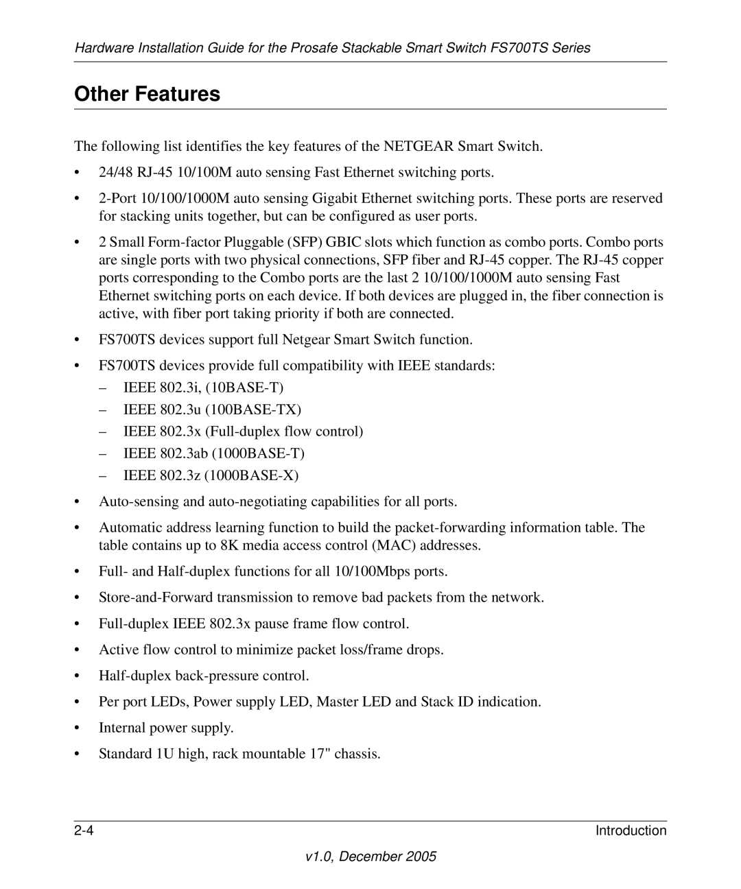 NETGEAR FS700TS manual Other Features 