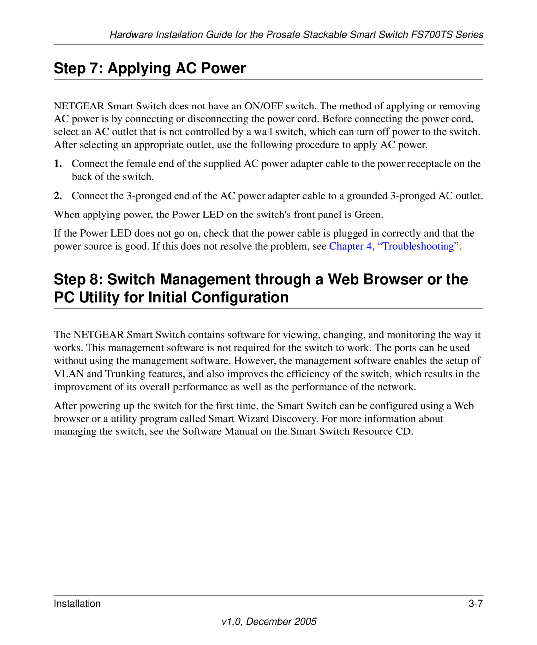 NETGEAR FS700TS manual Applying AC Power 