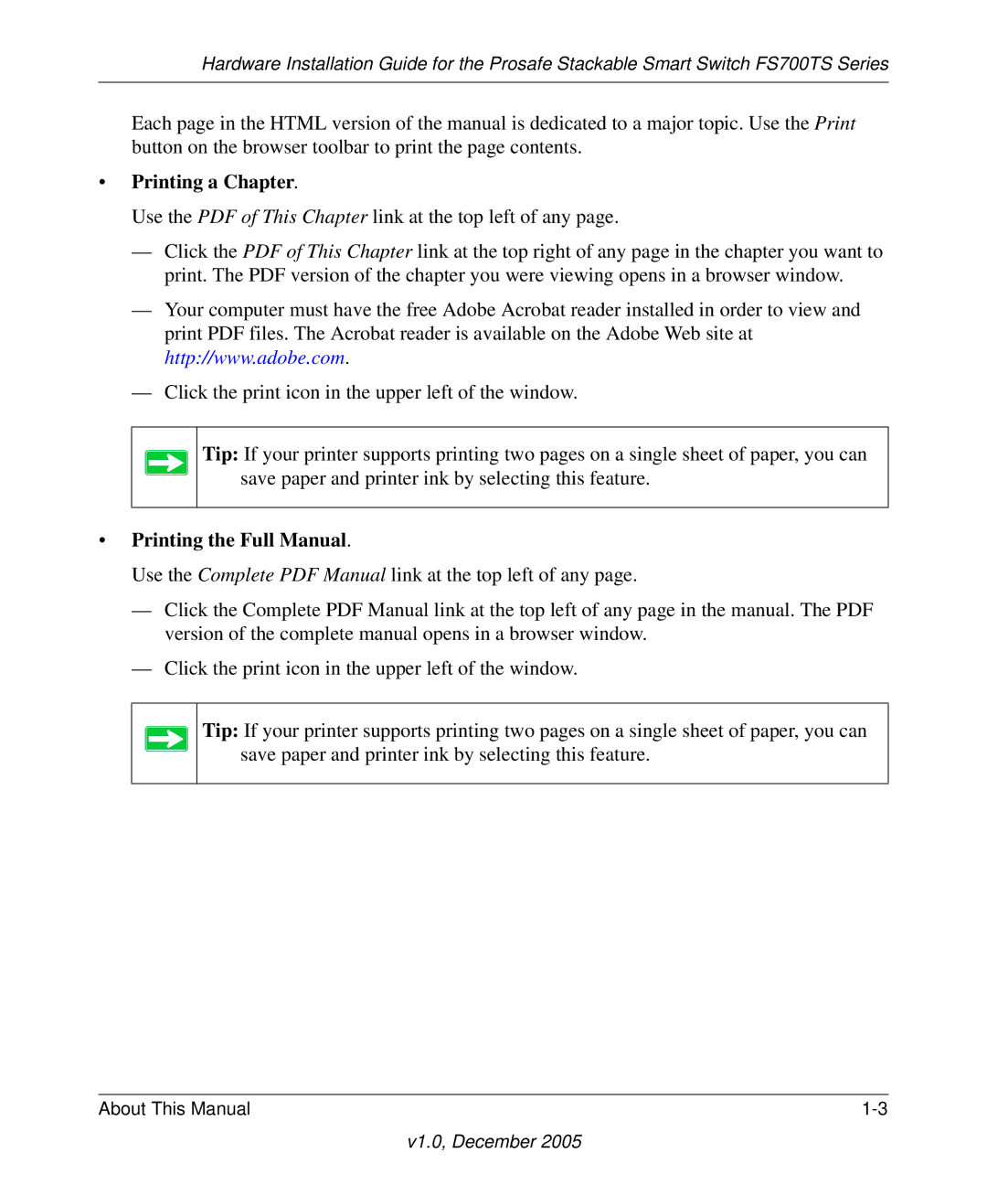 NETGEAR FS700TS manual Printing a Chapter 