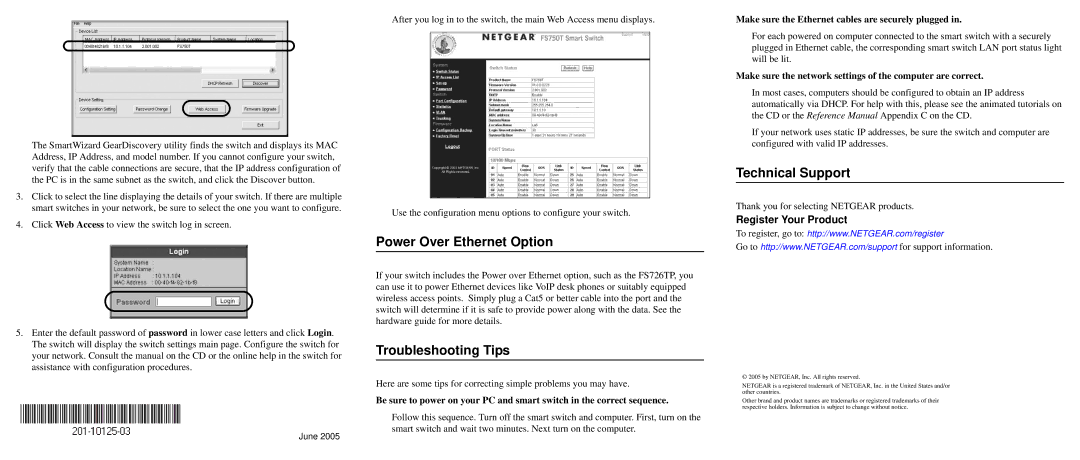 NETGEAR FS726TP manual Power Over Ethernet Option, Troubleshooting Tips, Technical Support, Register Your Product 