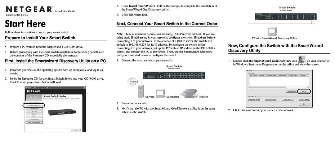 NETGEAR FS726TP manual Prepare to Install Your Smart Switch, First, Install the Smartwizard Discovery Utility on a PC 