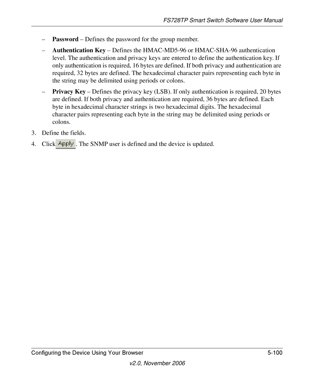 NETGEAR FS728TP manual Configuring the Device Using Your Browser 100 