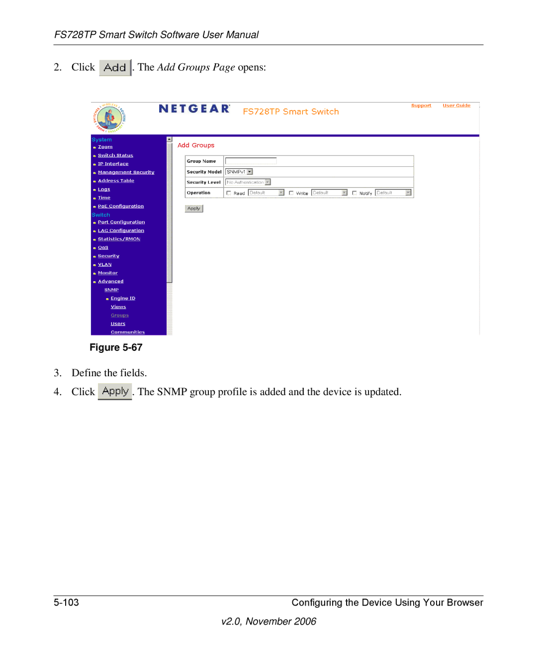 NETGEAR FS728TP manual Configuring the Device Using Your Browser 