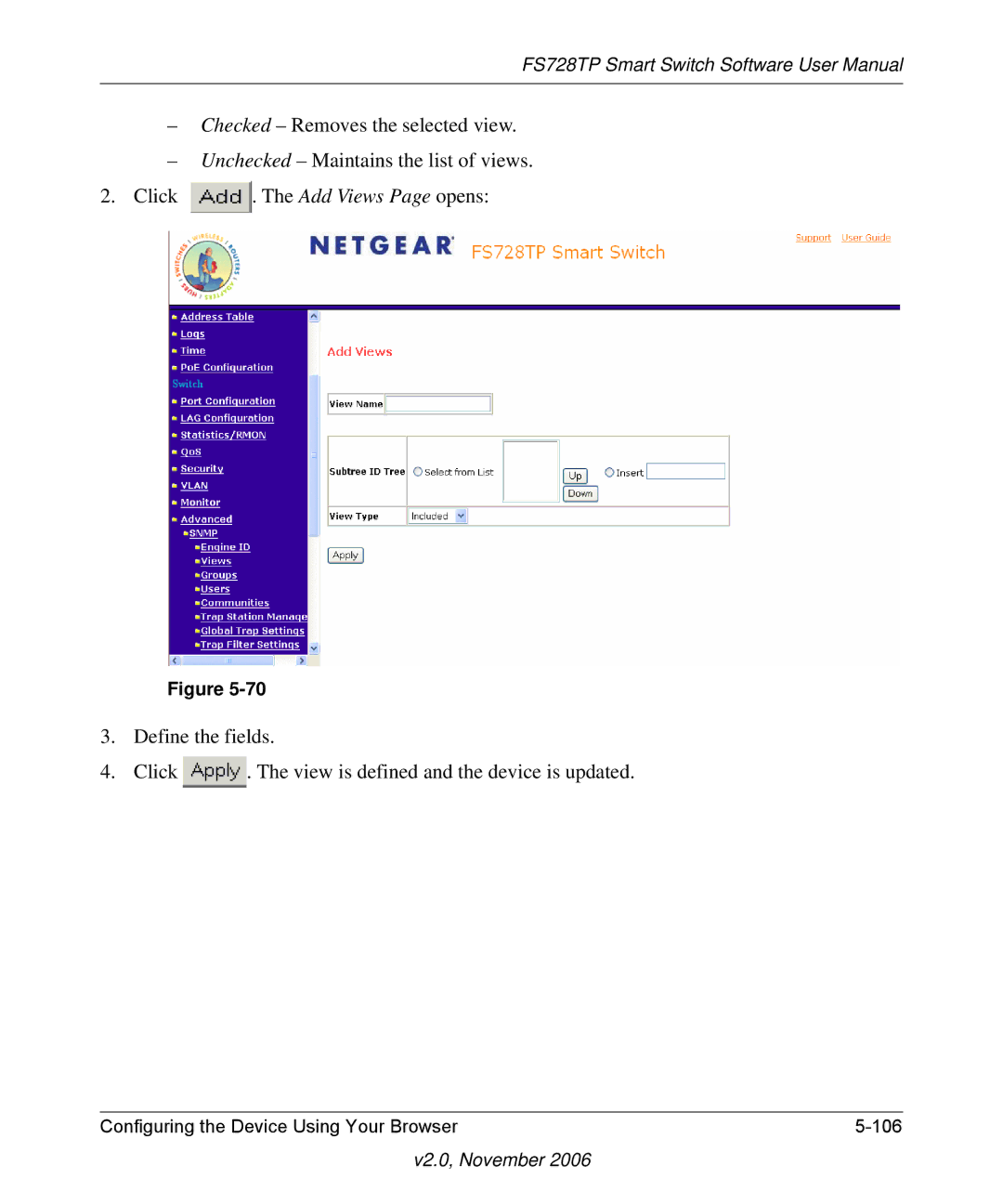 NETGEAR FS728TP manual Configuring the Device Using Your Browser 106 