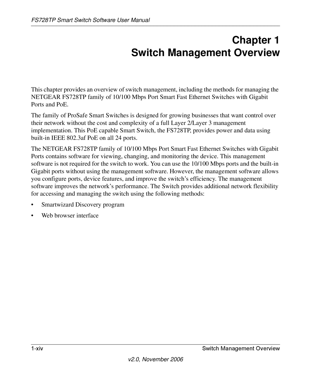 NETGEAR FS728TP manual Chapter Switch Management Overview 