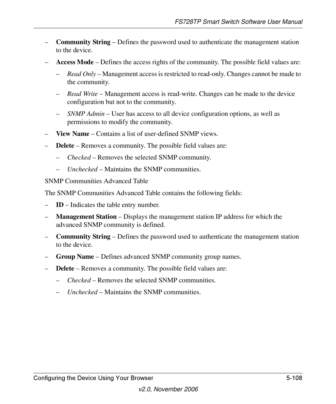 NETGEAR FS728TP manual Configuring the Device Using Your Browser 108 